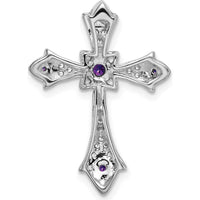 10K White Gold Amethyst and Diamond Fleur de Lis Cross Pendant Charm - 0.098 Carat Total Gemstone Weight by Oro Pregiato