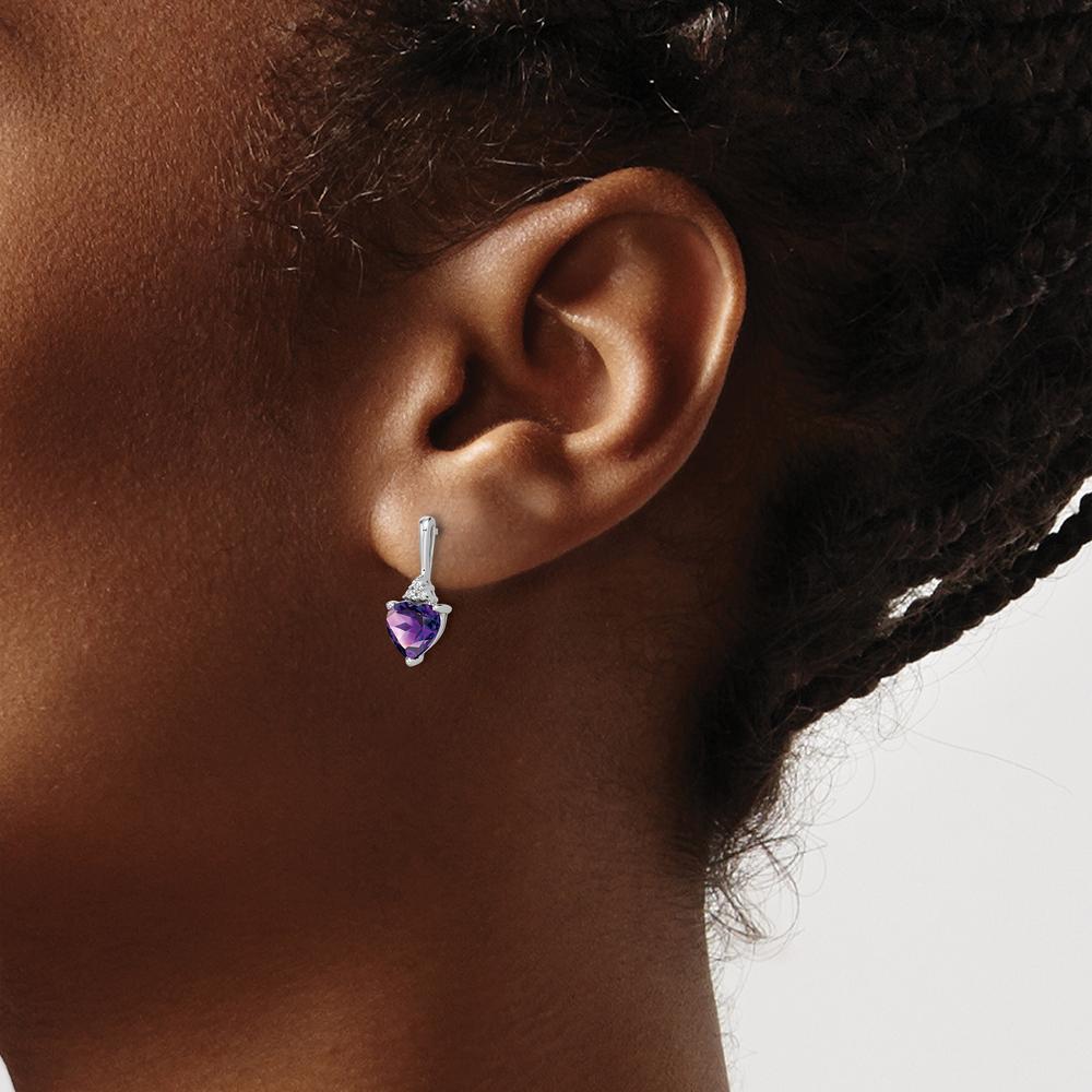 10K White Gold Amethyst and Diamond Heart Earrings - 0.75 Carat Amethyst, 0.01 Carat Total Diamond Weight by Monteluci Fine Jewelry
