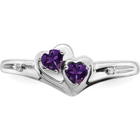 10K White Gold Amethyst and Diamond Heart Ring with 0.0987 Carat Total Amethyst Weight by 0