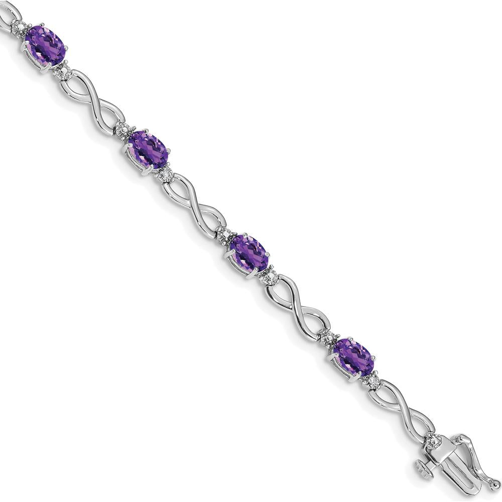 10K White Gold Amethyst and Diamond Infinity Bracelet with Oval Amethysts and Diamond Halo by Oro Pregiato