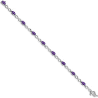10K White Gold Amethyst and Diamond Infinity Bracelet with Oval Amethysts and Diamond Halo by Oro Pregiato