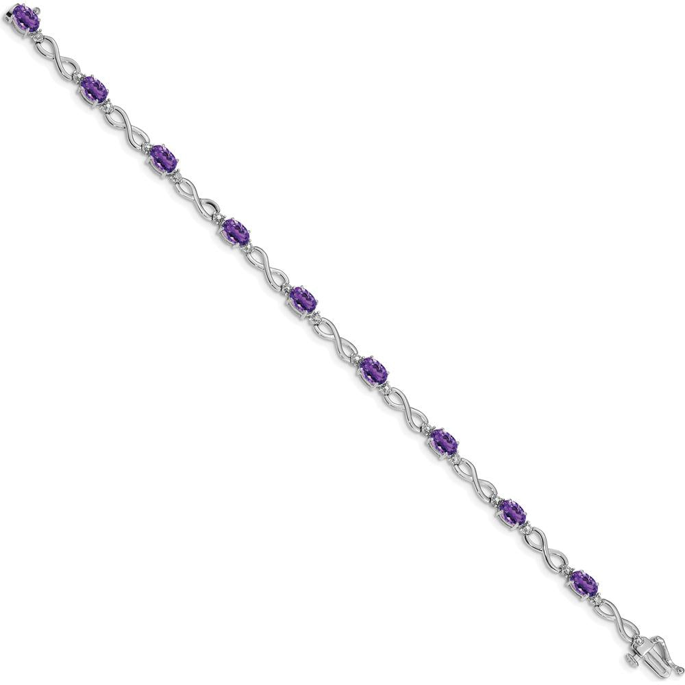 10K White Gold Amethyst and Diamond Infinity Bracelet with Oval Amethysts and Diamond Halo by Oro Pregiato