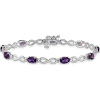 10K White Gold Amethyst and Diamond Infinity Bracelet with Oval Amethysts and Diamond Halo by Oro Pregiato