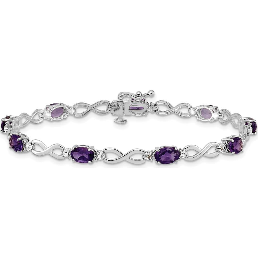 10K White Gold Amethyst and Diamond Infinity Bracelet with Oval Amethysts and Diamond Halo by Oro Pregiato