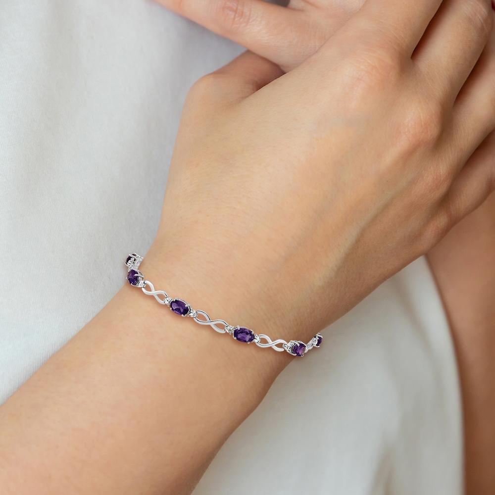 10K White Gold Amethyst and Diamond Infinity Bracelet with Oval Amethysts and Diamond Halo by Oro Pregiato