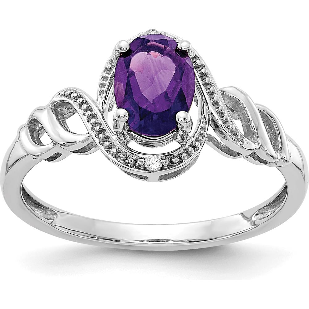 10K White Gold Amethyst and Diamond Ring - 0.93 Carat Amethyst, 0.016 Carat Total Diamond Weight