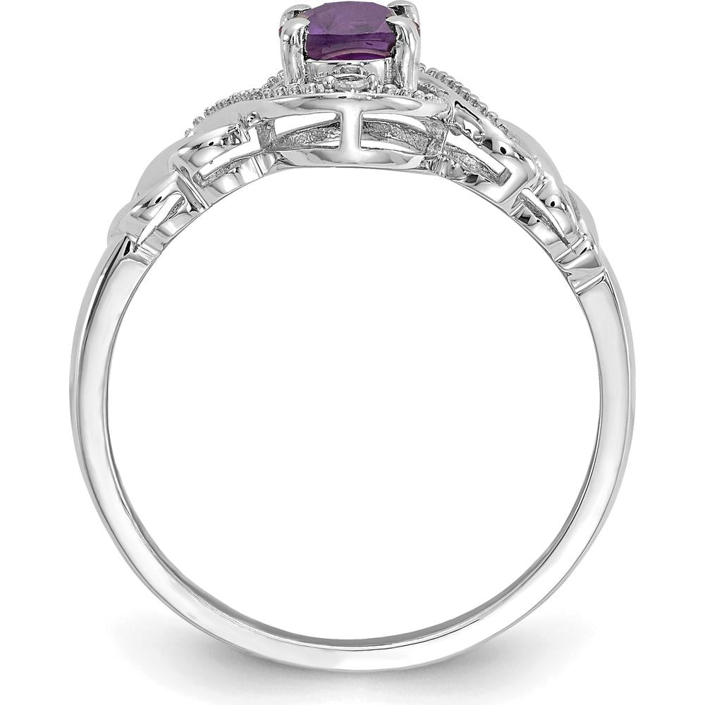 10K White Gold Amethyst and Diamond Ring - 0.93 Carat Amethyst, 0.016 Carat Total Diamond Weight