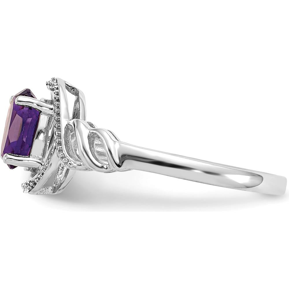 10K White Gold Amethyst and Diamond Ring - 0.93 Carat Amethyst, 0.016 Carat Total Diamond Weight