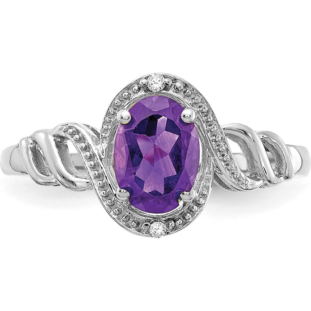 10K White Gold Amethyst and Diamond Ring - 0.93 Carat Amethyst, 0.016 Carat Total Diamond Weight