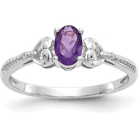 10K White Gold Amethyst and Diamond Ring with Oval Amethyst - 0.45 Carat Total Gem Weight