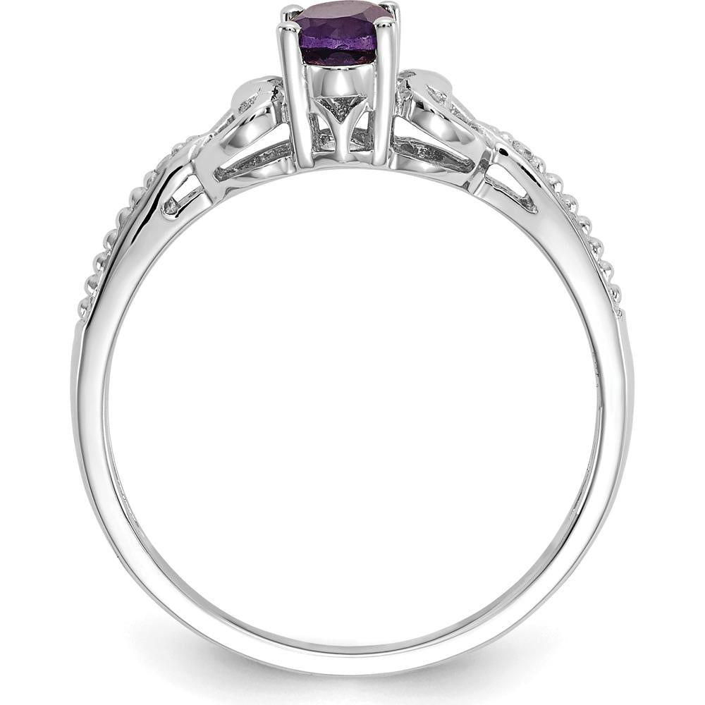 10K White Gold Amethyst and Diamond Ring with Oval Amethyst - 0.45 Carat Total Gem Weight