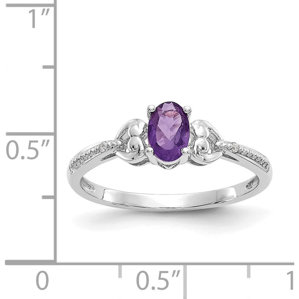 10K White Gold Amethyst and Diamond Ring with Oval Amethyst - 0.45 Carat Total Gem Weight