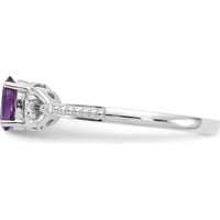 10K White Gold Amethyst and Diamond Ring with Oval Amethyst - 0.45 Carat Total Gem Weight
