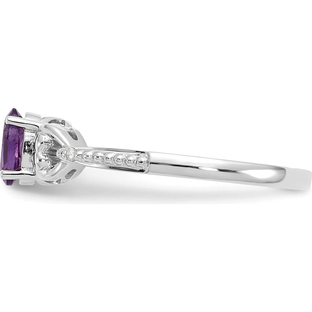 10K White Gold Amethyst and Diamond Ring with Oval Amethyst - 0.45 Carat Total Gem Weight