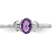 10K White Gold Amethyst and Diamond Ring with Oval Amethyst - 0.45 Carat Total Gem Weight