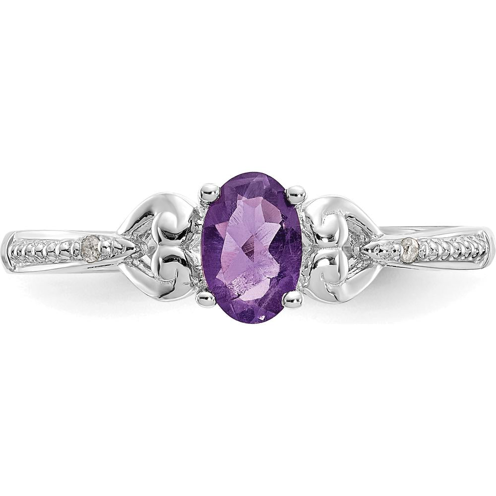 10K White Gold Amethyst and Diamond Ring with Oval Amethyst - 0.45 Carat Total Gem Weight