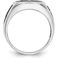 10K White Gold and Gold-Plated Masonic Ring with Cushion Onyx and Black Enamel Accents - Men's Adjustable Band