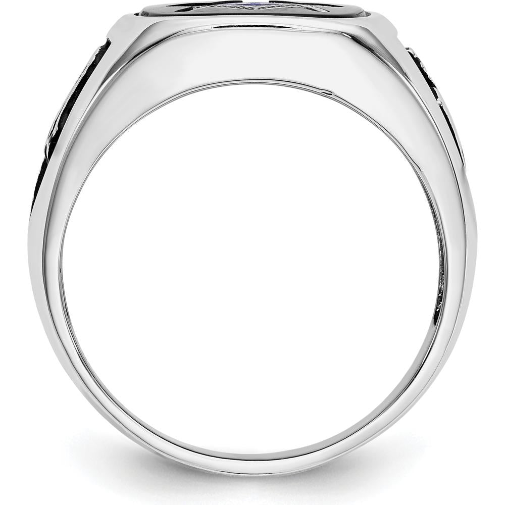 10K White Gold and Gold-Plated Masonic Ring with Cushion Onyx and Black Enamel Accents - Men's Adjustable Band