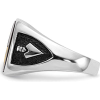 10K White Gold and Gold-Plated Masonic Ring with Cushion Onyx and Black Enamel Accents - Men's Adjustable Band