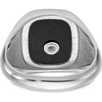 10K White Gold and Gold-Plated Masonic Ring with Cushion Onyx and Black Enamel Accents - Men's Adjustable Band