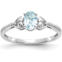 10K White Gold Aquamarine and Diamond Band Ring - 0.4 Carat Aquamarine and 0.01 Carat Total Diamond Weight