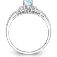 10K White Gold Aquamarine and Diamond Band Ring - 0.4 Carat Aquamarine and 0.01 Carat Total Diamond Weight