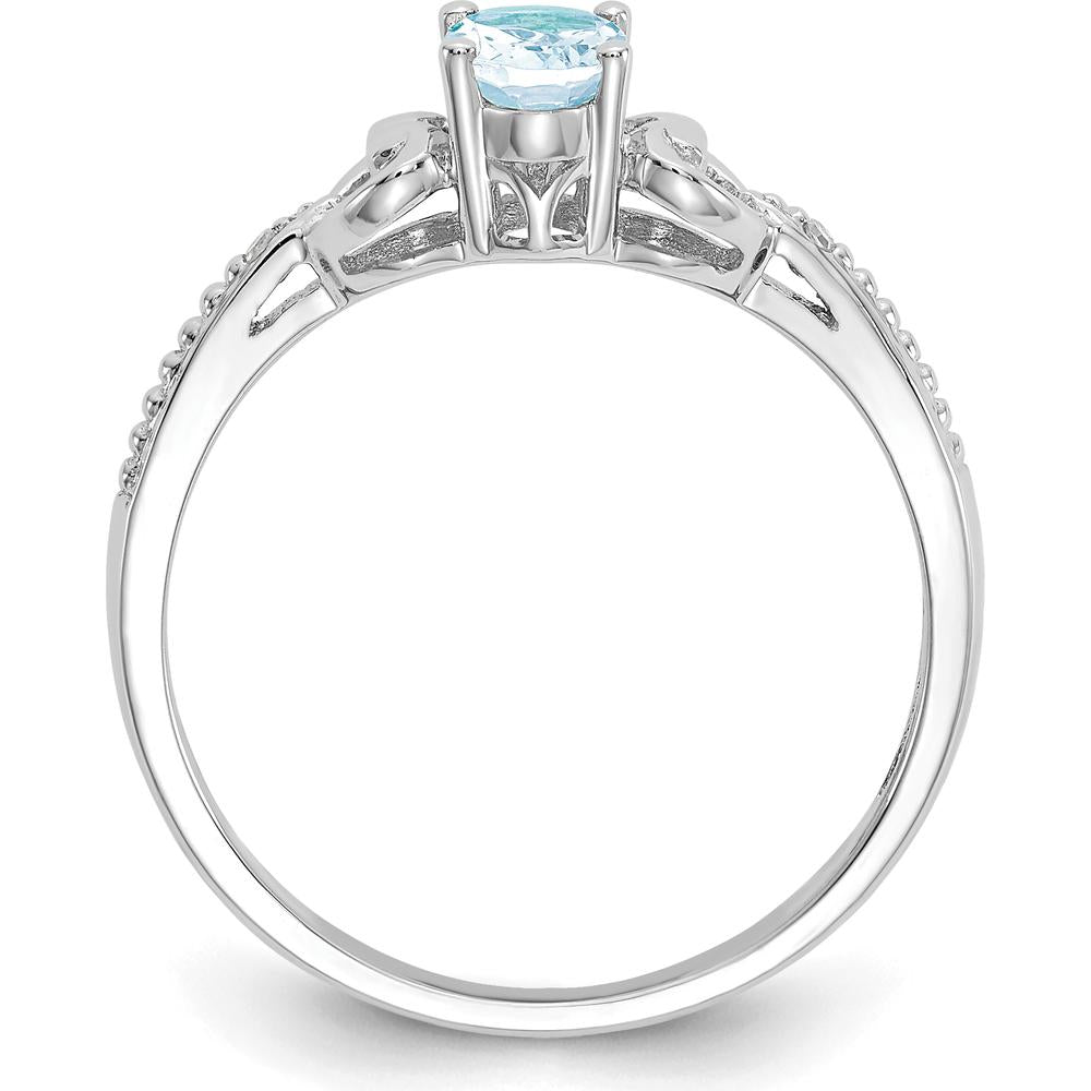 10K White Gold Aquamarine and Diamond Band Ring - 0.4 Carat Aquamarine and 0.01 Carat Total Diamond Weight