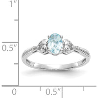 10K White Gold Aquamarine and Diamond Band Ring - 0.4 Carat Aquamarine and 0.01 Carat Total Diamond Weight