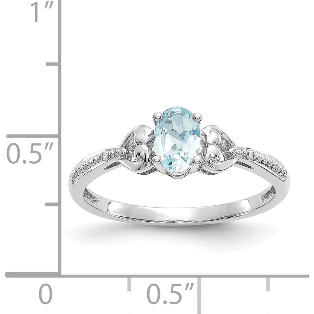 10K White Gold Aquamarine and Diamond Band Ring - 0.4 Carat Aquamarine and 0.01 Carat Total Diamond Weight