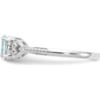 10K White Gold Aquamarine and Diamond Band Ring - 0.4 Carat Aquamarine and 0.01 Carat Total Diamond Weight
