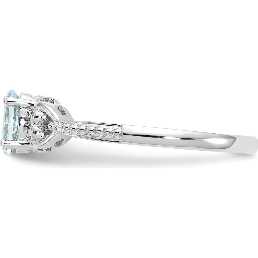 10K White Gold Aquamarine and Diamond Band Ring - 0.4 Carat Aquamarine and 0.01 Carat Total Diamond Weight