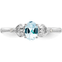 10K White Gold Aquamarine and Diamond Band Ring - 0.4 Carat Aquamarine and 0.01 Carat Total Diamond Weight