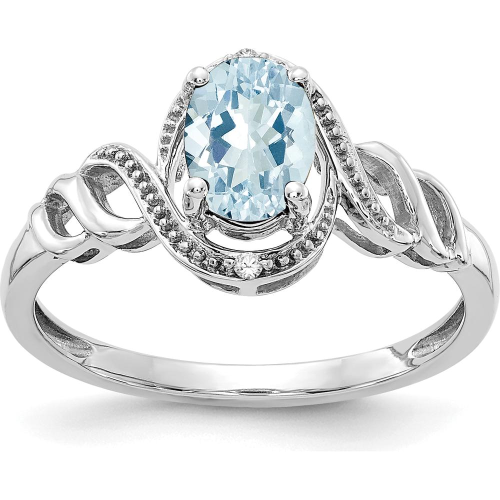 10K White Gold Aquamarine and Diamond Ring - 0.93 Carat Aquamarine, 0.008 Carat Total Diamond Weight