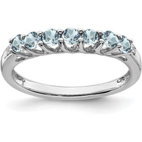 10K White Gold Aquamarine and Diamond Seven-Stone Ring - 0.057 Carat Aquamarine Total Weight, 0.006 Carat Diamond Total Weight by 0