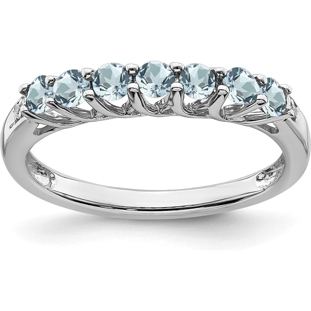 10K White Gold Aquamarine and Diamond Seven-Stone Ring - 0.057 Carat Aquamarine Total Weight, 0.006 Carat Diamond Total Weight by 0