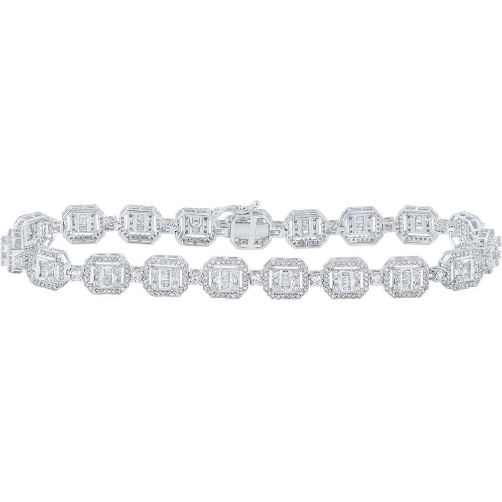 10K White Gold Baguette and Round Diamond Link Bracelet - 4.5 Carat Total Diamond Weight