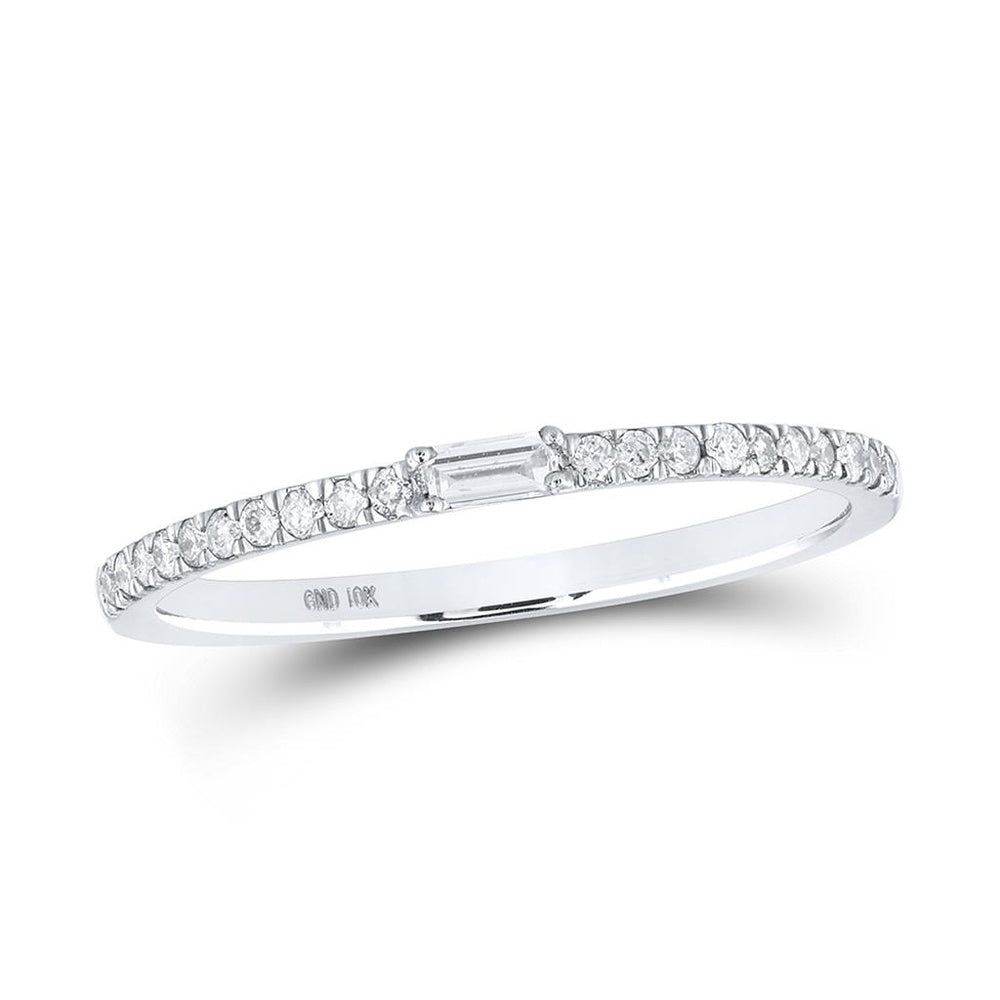 10K White Gold Baguette Diamond Band Ring - 1/6 Carat Total Diamond Weight