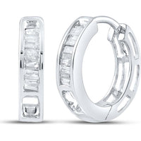 10K White Gold Baguette Diamond Huggie Hoop Earrings - 1/6 Carat Total Diamond Weight