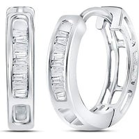 10K White Gold Baguette Diamond Huggie Hoop Earrings - 1/6 Carat Total Diamond Weight