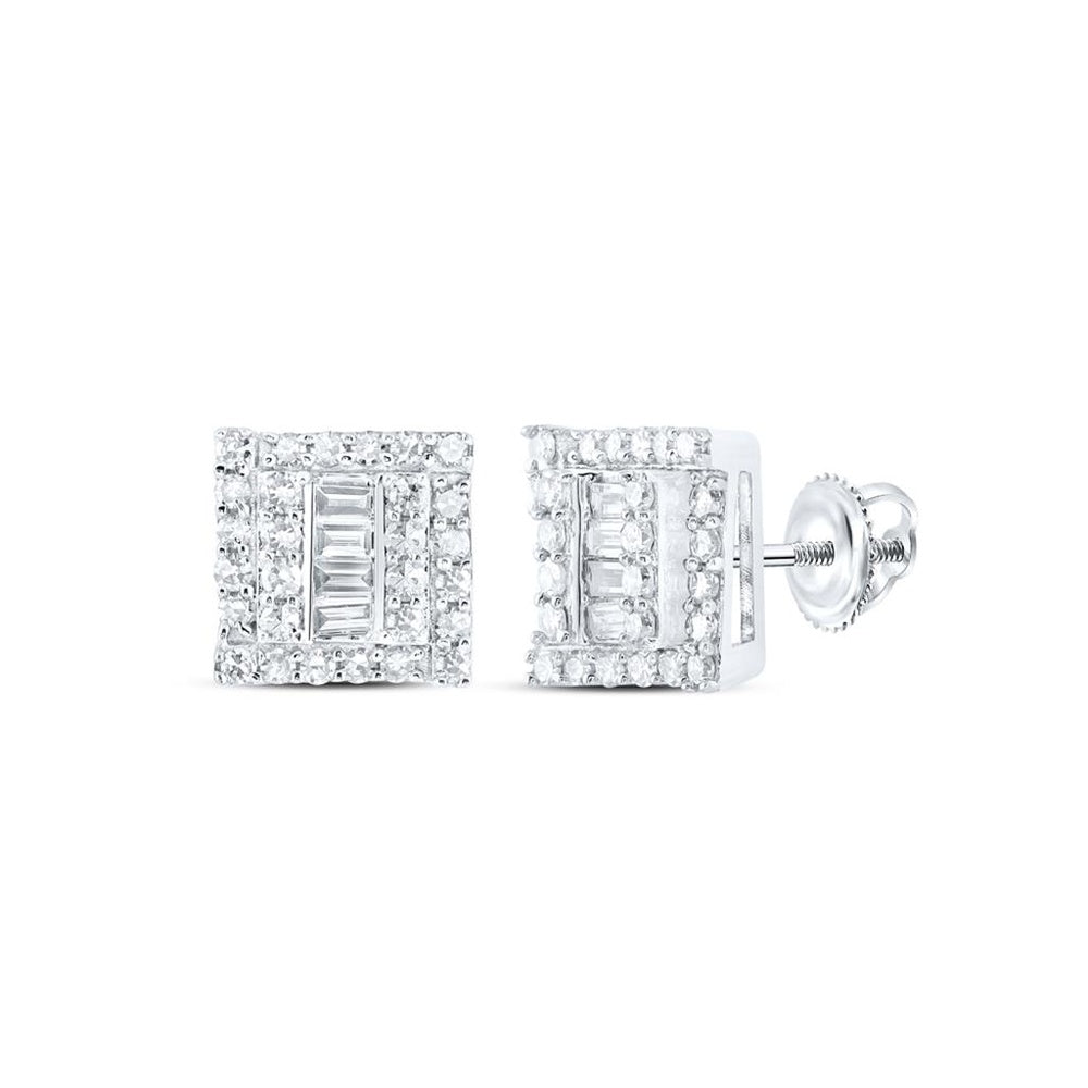 10K White Gold Baguette Diamond Stud Earrings - 1/2 Carat Total Diamond Weight