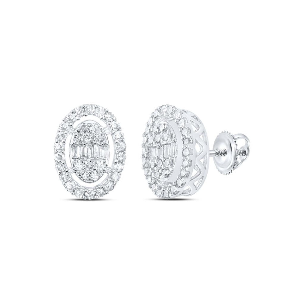 10K White Gold Baguette Diamond Stud Earrings - 3/8 Carat Total Diamond Weight