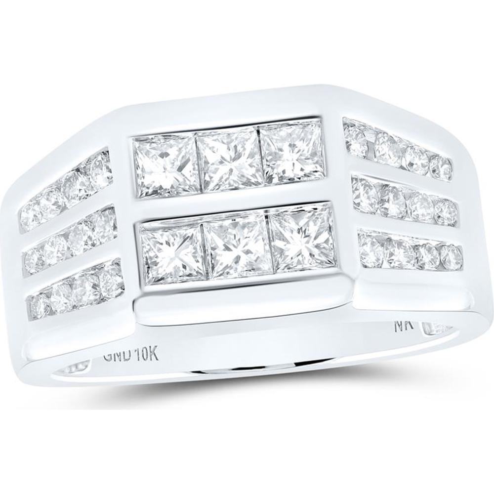 10K White Gold Band Ring with Channel-Set Princess and Round Diamonds - 1.50 Carat Total Diamond Weight