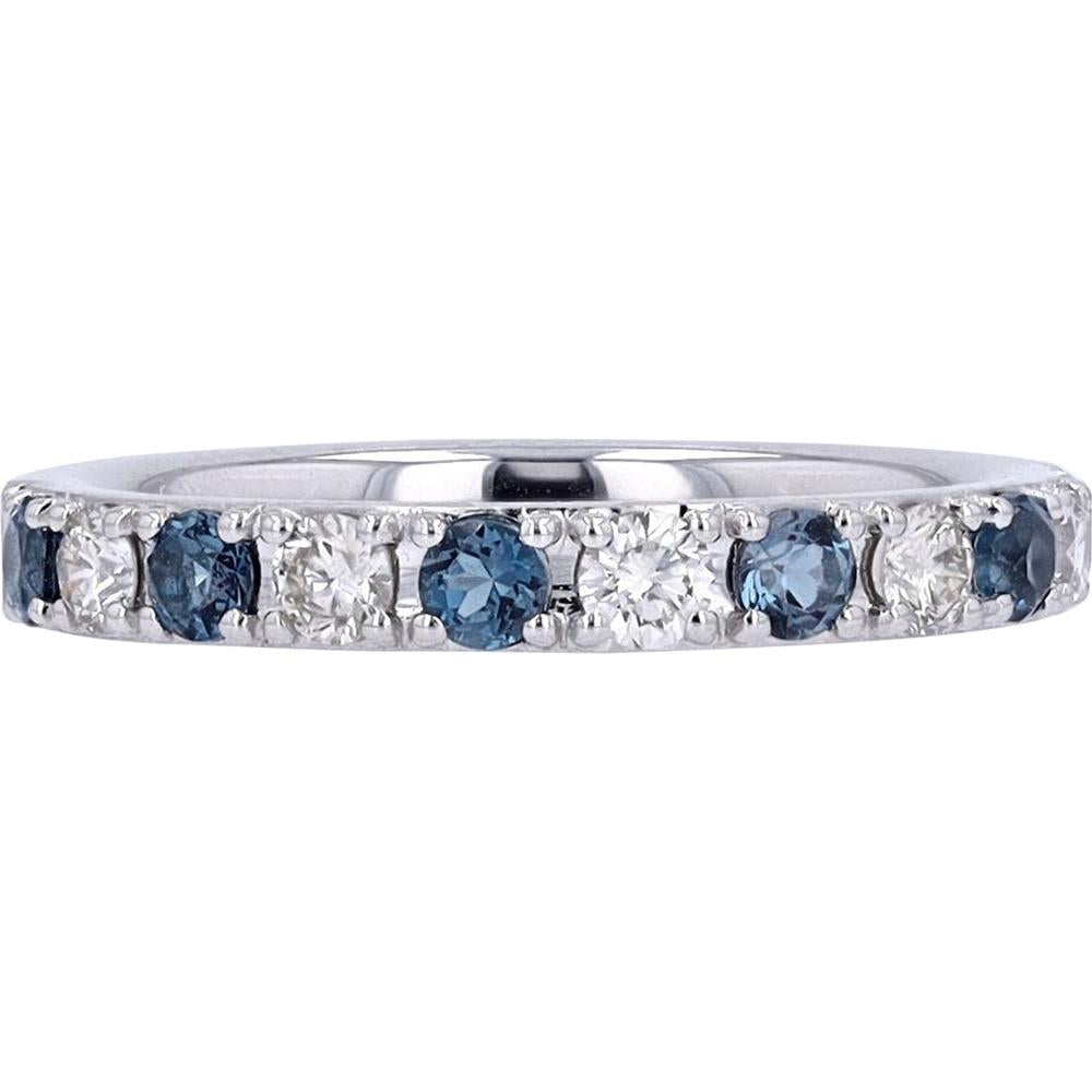 10K White Gold Band with Alternating Diamonds & London Blue Topaz - 0.40 Carat Total Diamond Weight