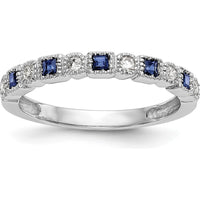 10K White Gold Band with Alternating Princess Cut Sapphires and Round Diamonds - 0.20 Carat Total Gemstone Weight by 0