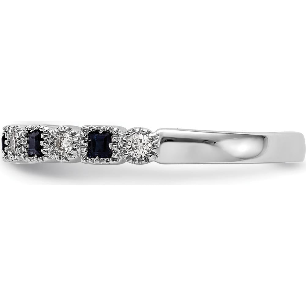 10K White Gold Band with Alternating Princess Cut Sapphires and Round Diamonds - 0.20 Carat Total Gemstone Weight by 0