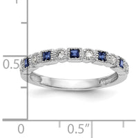 10K White Gold Band with Alternating Princess Cut Sapphires and Round Diamonds - 0.20 Carat Total Gemstone Weight by 0