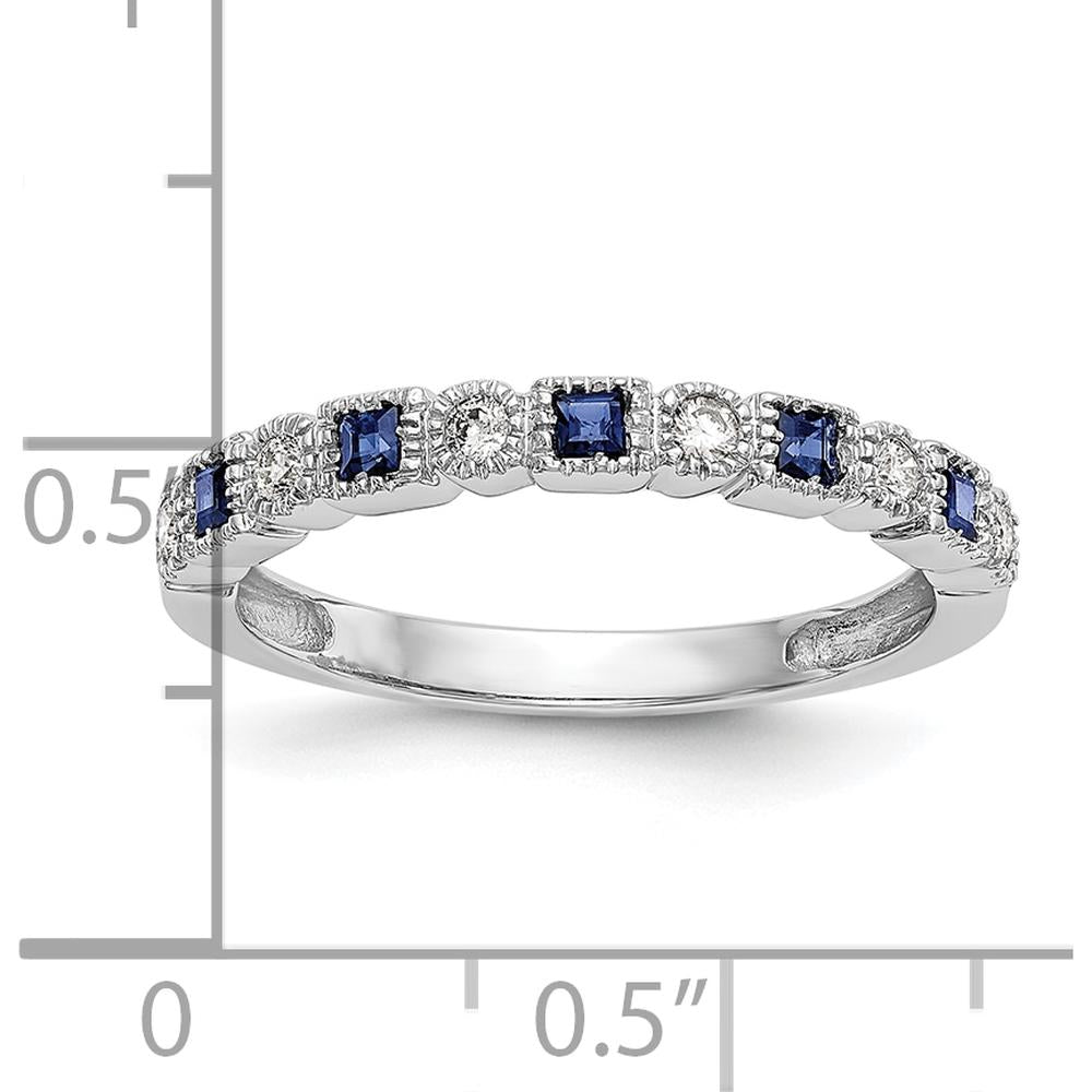 10K White Gold Band with Alternating Princess Cut Sapphires and Round Diamonds - 0.20 Carat Total Gemstone Weight by 0