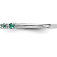 10K White Gold Band with Alternating Round Natural Emeralds (0.25 Carat Total) and Diamonds (0.012 Carat Total) by 0