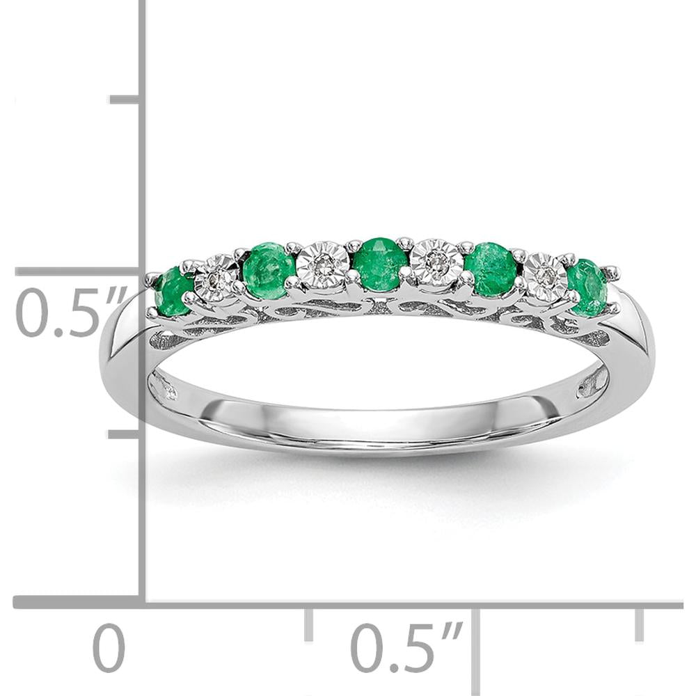 10K White Gold Band with Alternating Round Natural Emeralds (0.25 Carat Total) and Diamonds (0.012 Carat Total) by 0