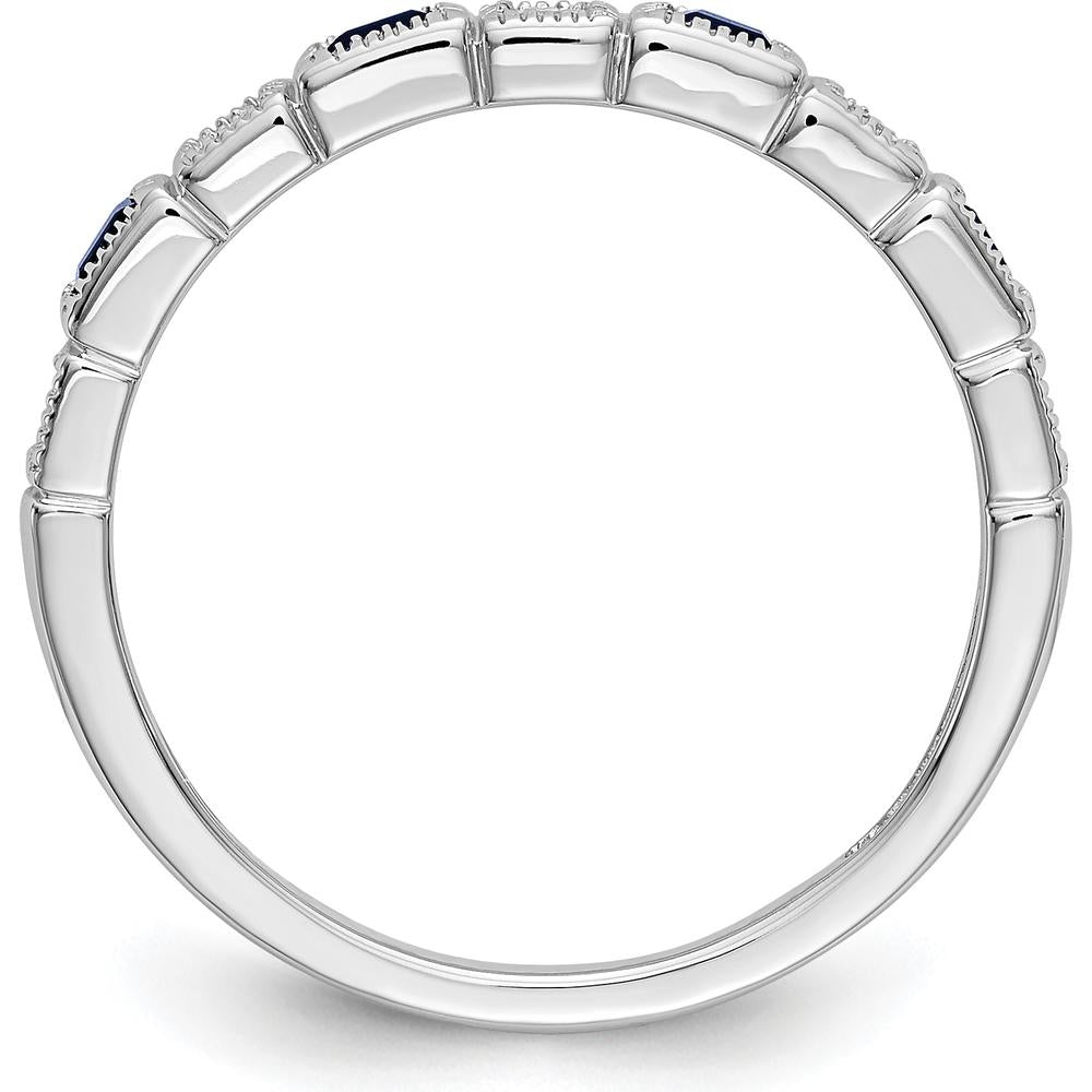 10K White Gold Band with Baguette Sapphires and Round Diamonds - 0.07 Carat Total Gemstone Weight by 0